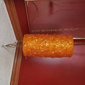 VINTAGE ORANGE RIBBON LUCITE HANGING LAMP